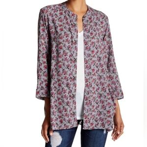 NWT CAD Floral Long Sleeve Kimono Floral Open one button front Cardigan Size-M
